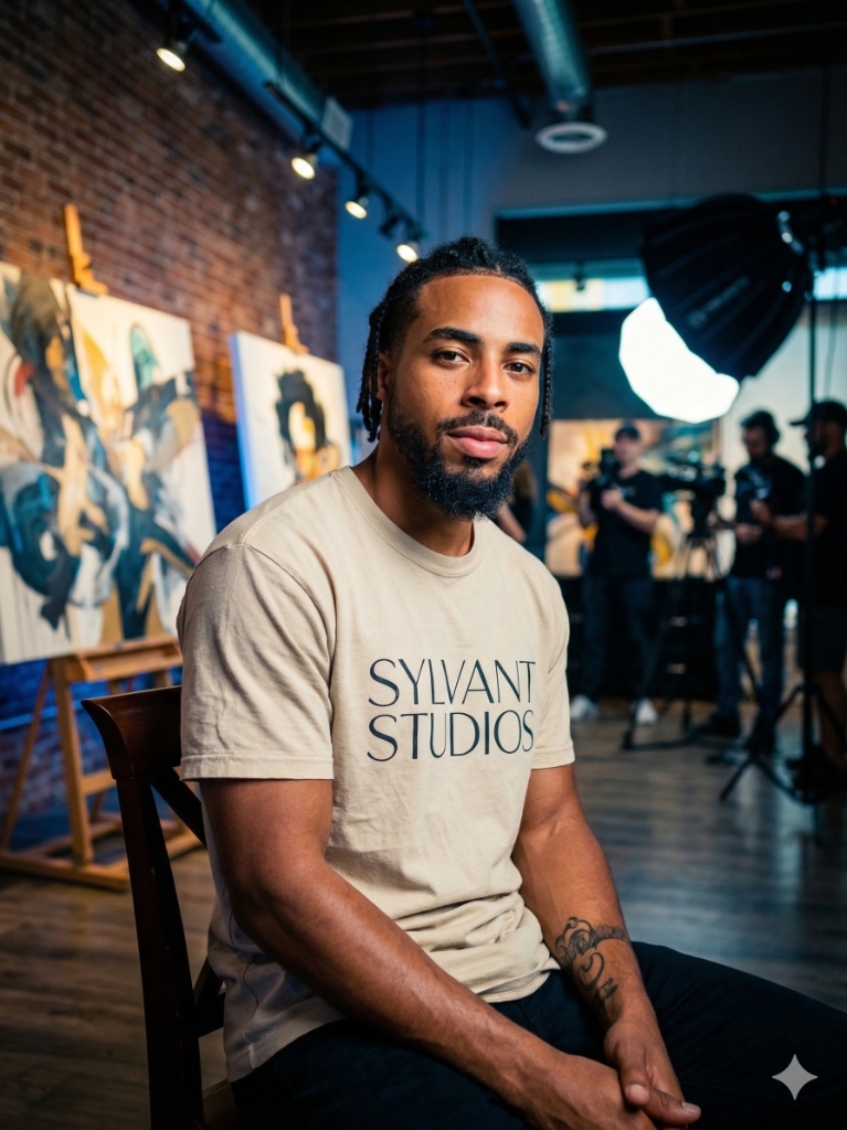 Sylvester Carter V, artist, working in the studio